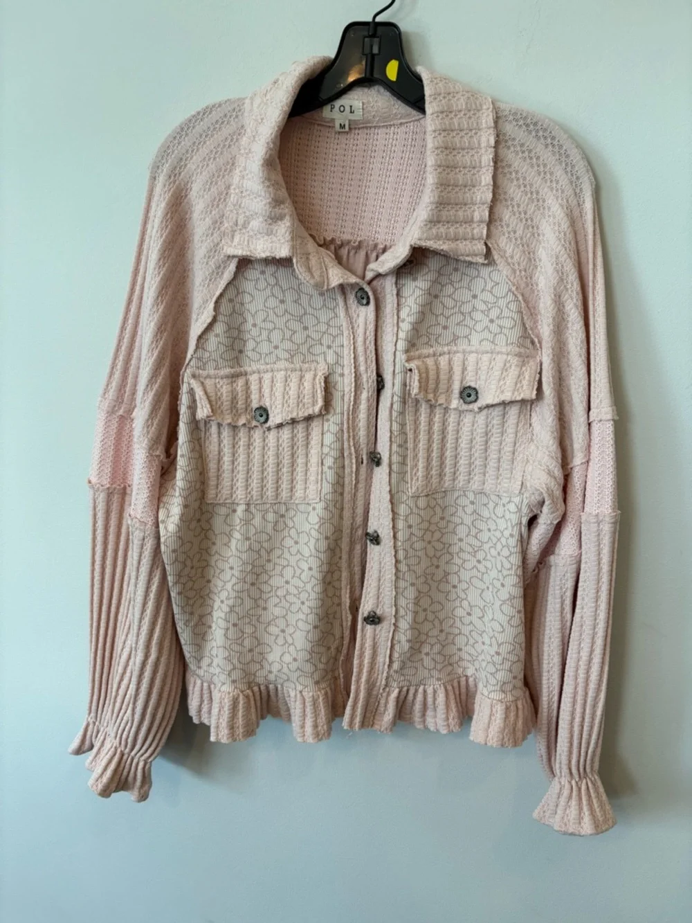 POL free people vibe bobo Pink Textured Button-Up Cardigan - Picture 4 of 11